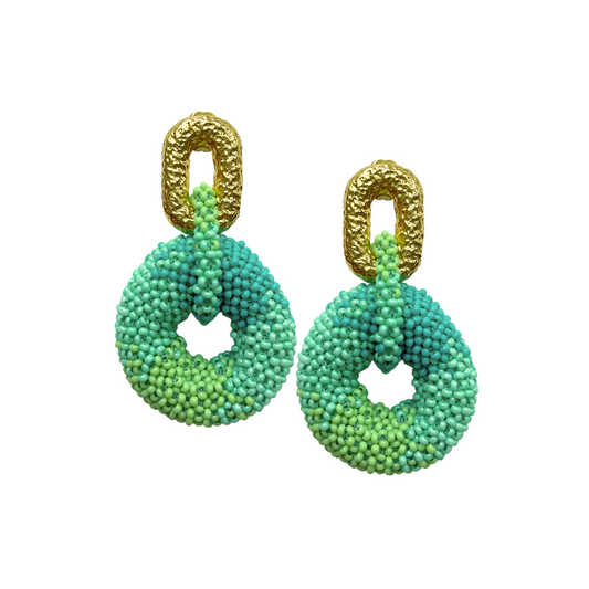 Linked Donuts Earrings Aqua Ombre (Gold)