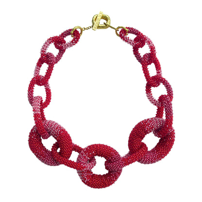 Link Beaded Necklace Red Ombre