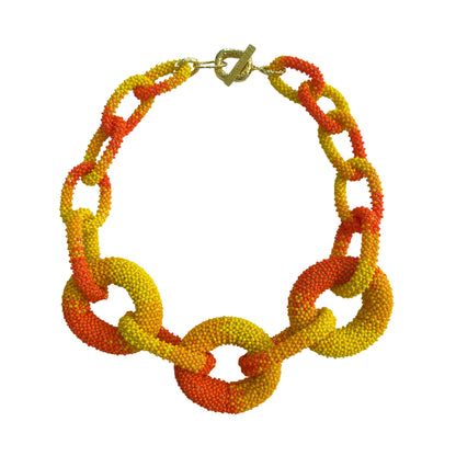 Link Beaded Necklace Orange Ombre