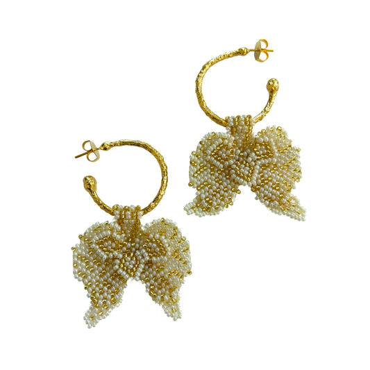 Beige & Gold Orchid Earrings