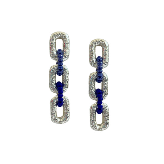 Connected Mini Link Beaded Earrings Mixed Blues (Silver)