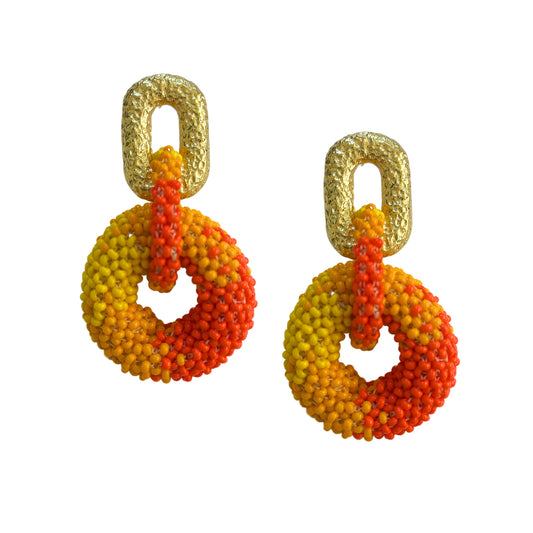 Linked Donuts Earrings Orange Ombre (Gold)