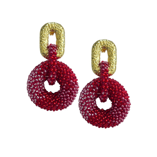 Linked Donuts Earrings Red Ombre (Gold)