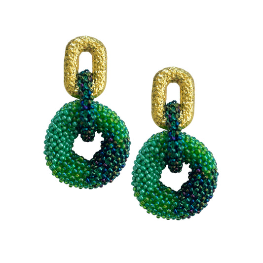 Linked Donuts Earrings Green Ombre (Gold)