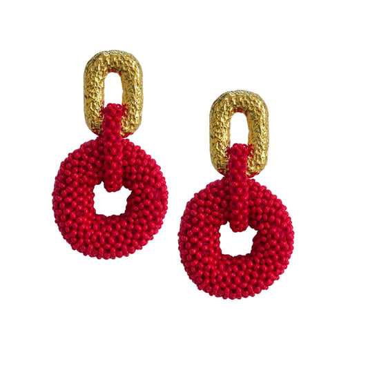Linked Donuts Earrings Red (Gold)