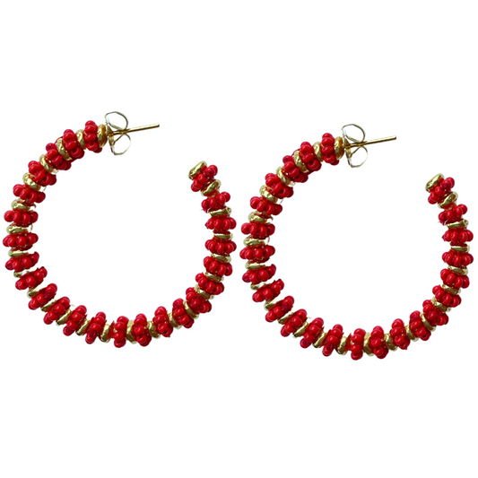 Formation Beaded Maxi Hoops Red (Gold)