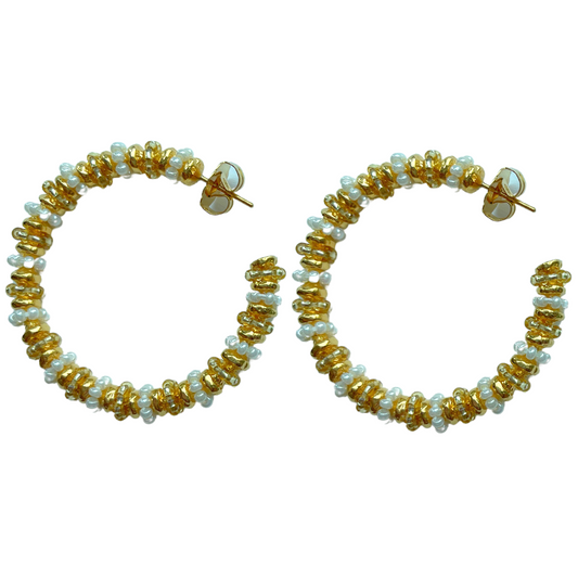 Formation Beaded Maxi Hoops White (Gold)