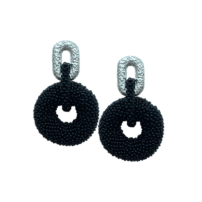 Linked Donuts Earrings Black (Silver)