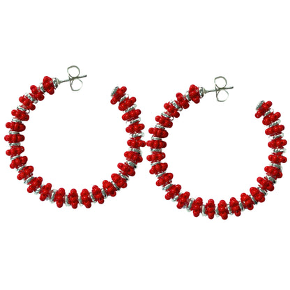 Formation Beaded Maxi Hoops Red (Silver)