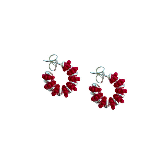 Formation Beaded Hoops Red (Silver)