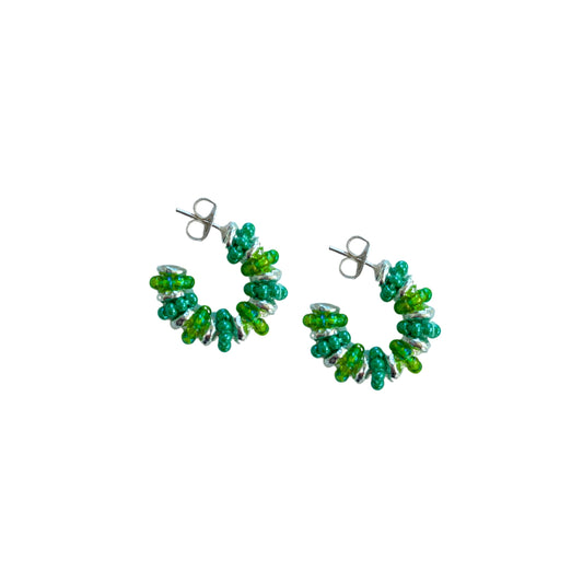 Formation Beaded Hoops Mixed Greens (Silver)