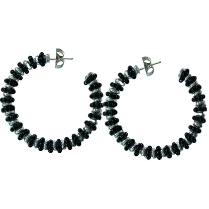 Formation Beaded Maxi Hoops Black (Silver)