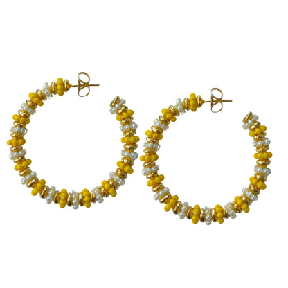 Formation Beaded Maxi Hoops Yellow & Pearl (Gold)