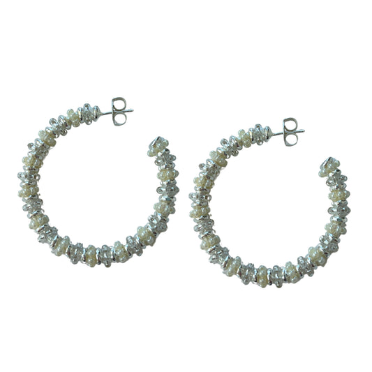 Formation Beaded Maxi Hoops Pearl (Silver)
