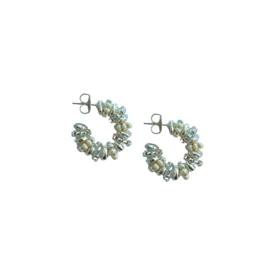 Formation Beaded Hoops Silver & Pearl (Silver)