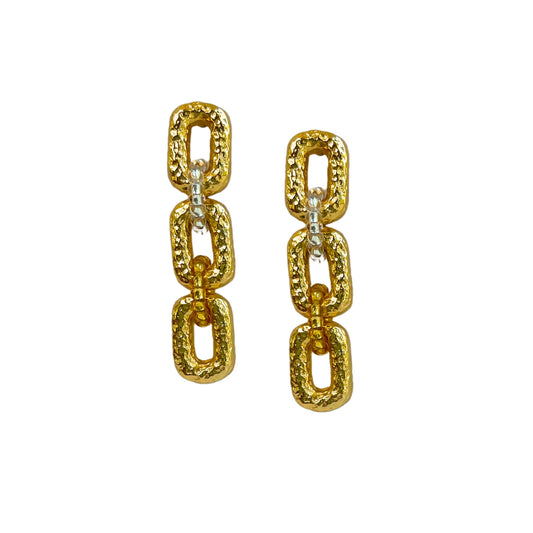 Connected Mini Link Beaded Earrings Gold & Silver (Gold)