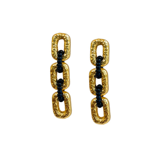 Connected Mini Link Beaded Earrings Black (Gold)