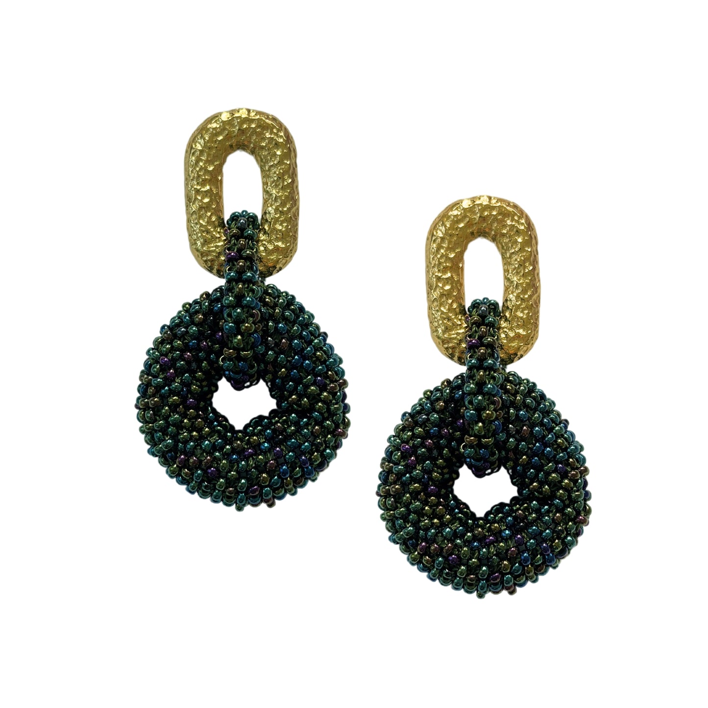 Linked Donuts Earrings Olive Green (Gold)