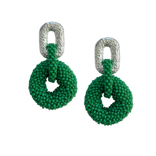 Linked Donuts Earrings Green (Silver)