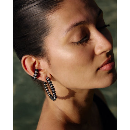 Formation Beaded Maxi Hoops Black (Silver)