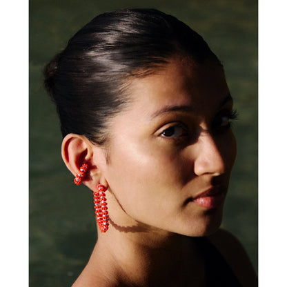 Formation Beaded Maxi Hoops Red (Silver)