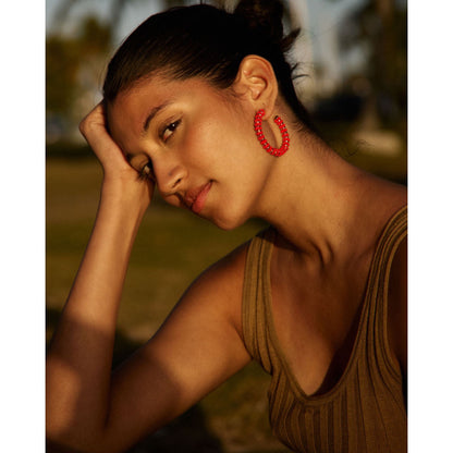 Formation Beaded Maxi Hoops Red (Gold)