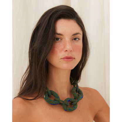 Link Beaded Necklace Spotted Olive