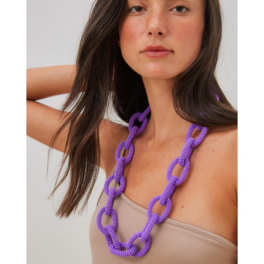 Long Link Beaded Necklace Purple