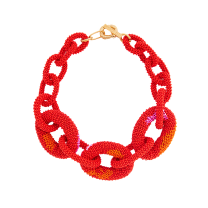 Link Beaded Necklace Spotted Red